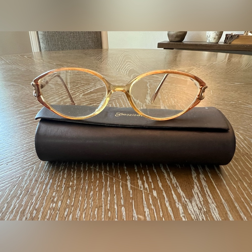 Vintage Small Oval Eyeglasses Amber Color Light Tortoiseshell Gold Accent